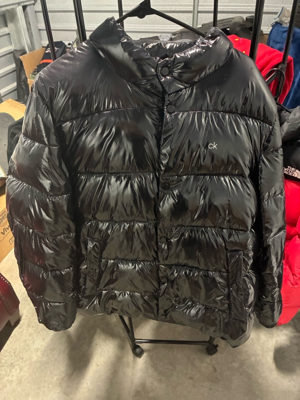 Calvin Klein Black Puffer Jacket with Red Logo Accent